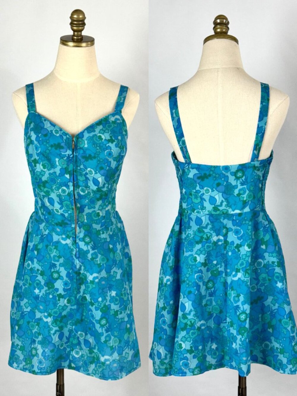 Vtg 60s Abercrombie & Fitch XL Floral Swimsuit Dress Romper Playsuit Mod Retro